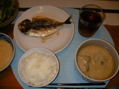 あじの開きと豚汁