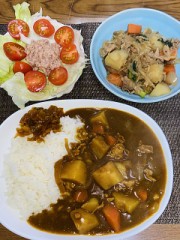 夕ご飯カレー&肉じゃが(^^)