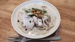 聖護院かぶらスープの冷製フェトチーネ豚しゃぶ乗せ (少し追記しました)