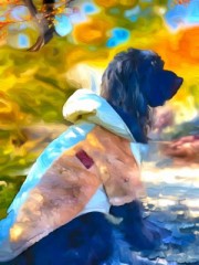 モコモコ服の黒ワンコ