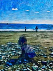 海辺の黒ワンコ