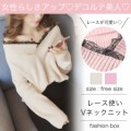 2018秋冬新作　レース使いVネックニット