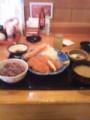 チキンかつ＋えびフライ定食です！