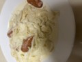 今日の昼は、牛乳パスタを作って
